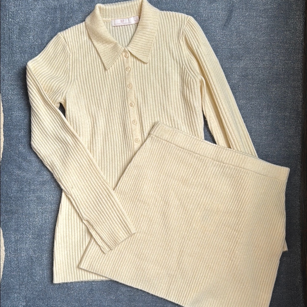 Rachel Parcell Cream Ribbed Set — Sweater and Mini Skirt